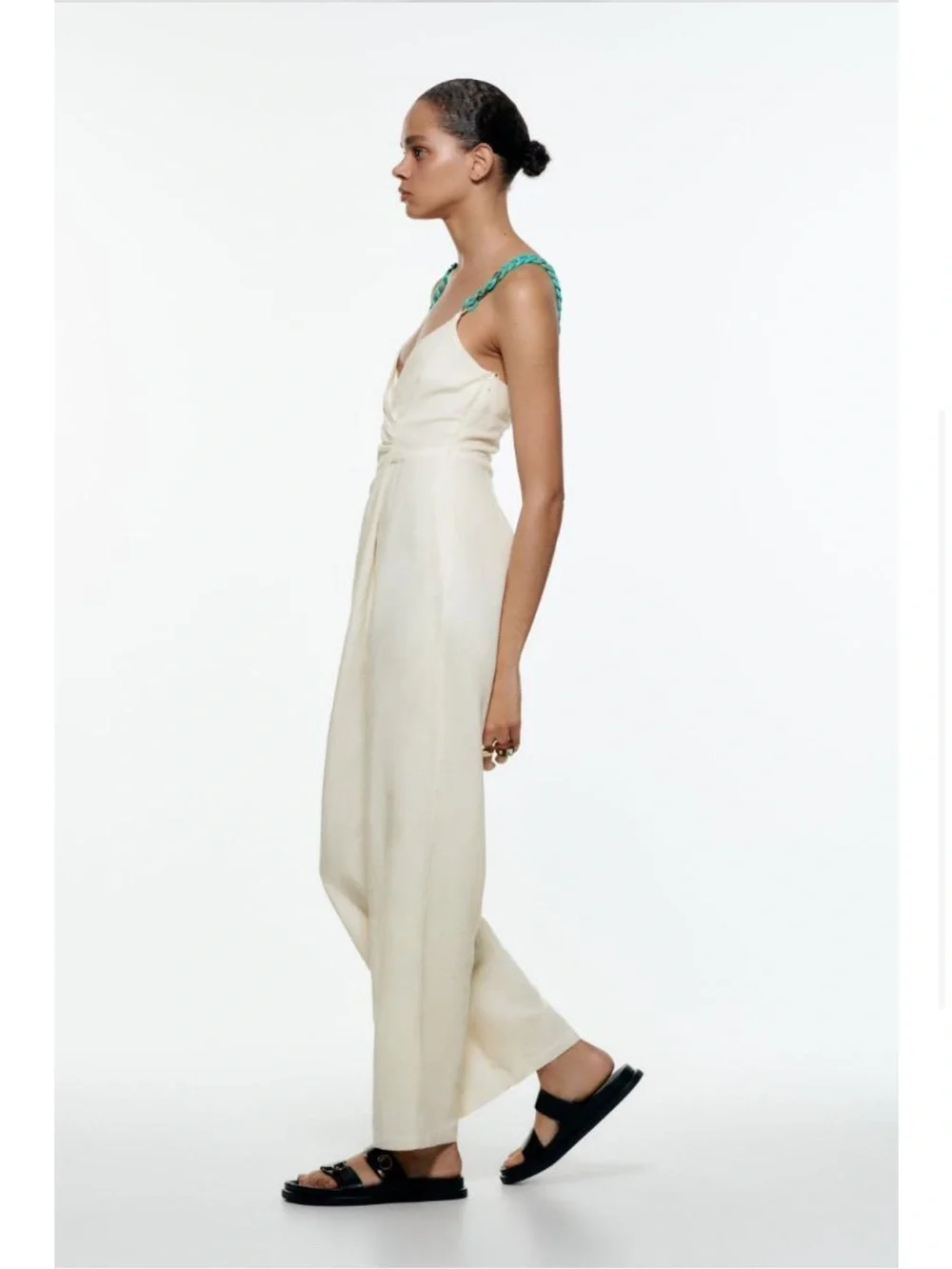 Zara Linen Jumpsuit with Chain White